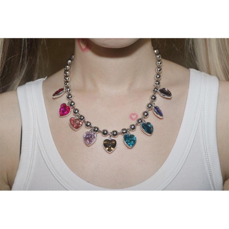 Bunte Herzperlen-Anhänger-Halskette Modische Herzperlen-Ketten-Choker-Halskette Damen Mädchen Geburtstag Valentinstag Geschenk