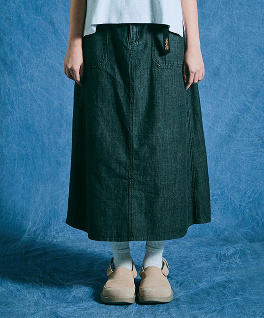 Columbia University Sl-Label Belted Denim Long Skirts Black Denim