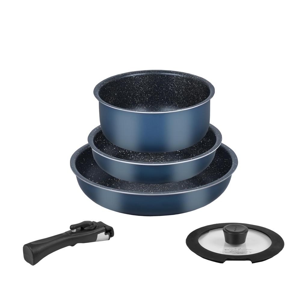 Pearl Metal Frying Pan,5 Piece Set,IH Compatible,Marble CoatMetal Spatula OK,Frying Pan 20cm,Frying Pan 26cm,Multi Pot 18cm,Glass Lid 18cm