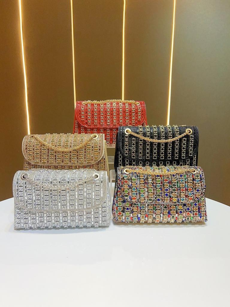 Sophisticated Rhinestone Square Purse With Magnetic Closure And Chain For Party Use