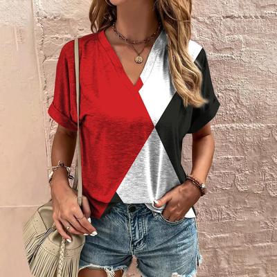 Vintage tričko pro ženy výstřih do V krátký rukáv léto volné ležérní dámské oblečení svetr dámské triko streetwear Harajuku