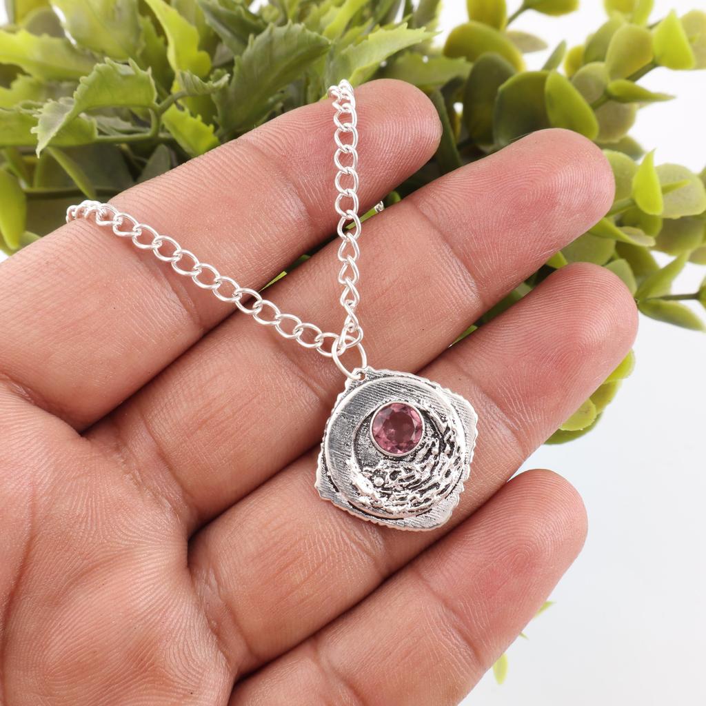 Rhodolite Gemstone Jewelry, Handmade Silver Pendant, 925 Solid Sterling Silver Pendant For Mother's Gift