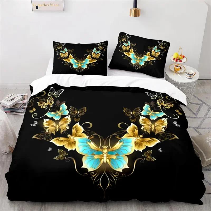 Copripiumino Farfalla Dorata Microfibra Letto Singolo Matrimoniale Queen King Set Biancheria da Letto Copripiumino Floreale Botanico Per Camera di Donne Ragazze