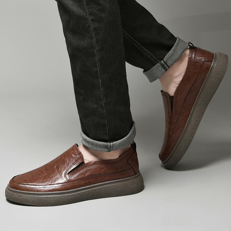 Fashion Flat bottomed men's leather shoes Quality elegance comfort style Office driving Outdoor leisure business Brown adult loafer