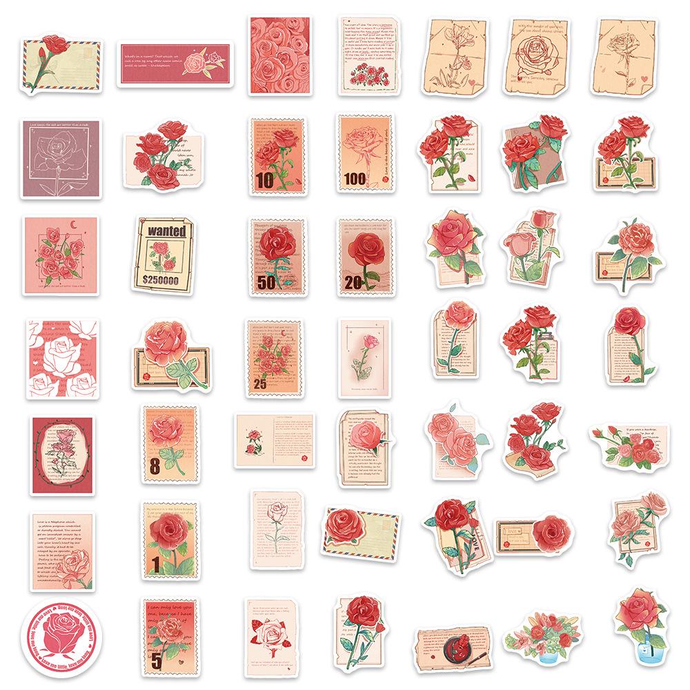 50 Cartoons Gifts for People with Roses and Graffiti Stickers Personalized Decorative Guitar Notebook Suitcase DIY Waterproof Stickers