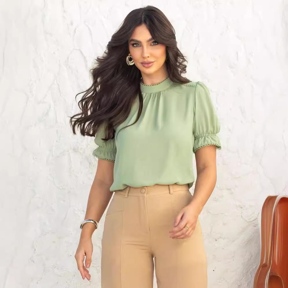 

Летний европейский и американский женский однотонный топ с пышными рукавами, облегающий, универсальный L светло-зеленый