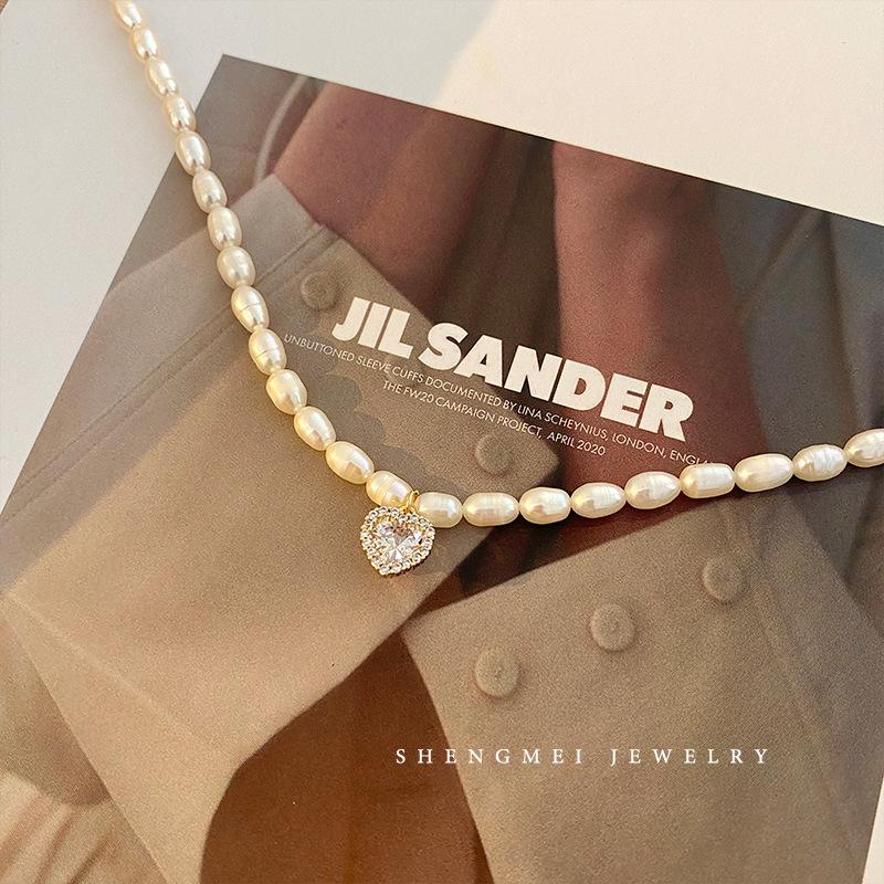 

Three-Dimensional Love Freshwater Pearl Necklace Women S Collarbone Chain Temperament Design Sense Neck Chain Fashion Commuting