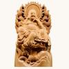 Seven Lucky Gods Figurine Hotei Natural Clifftop Buddha Statue Wood Carving Feng Shui 20cm X Width 11cm X Depth (Height 4cm)