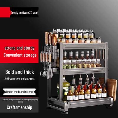 Multi-functional 3-Tier Countertop Spice Rack with Knife Holder