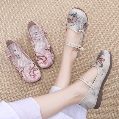 Damen Mary Jane Elegante Riemchen-Flats Damen Vintage Chinesische Peking Leinwand Hanfu Schuhe Ältere Dame Antike Stickerei Schuhe