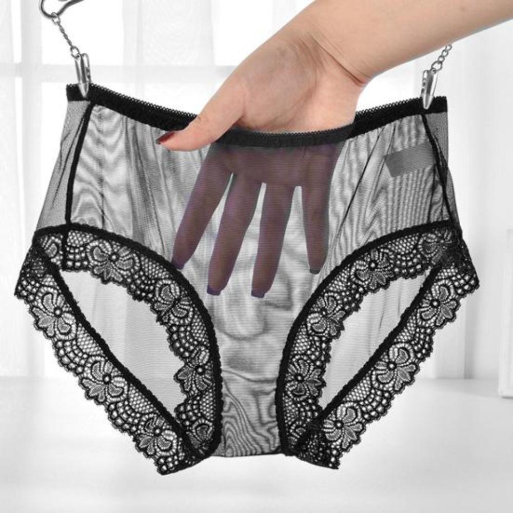 Women Panties Mid Waist Breathable Stretch Soft See-through Floral Lace Sexy Ladies Briefs Underpants Underwear Daily Life