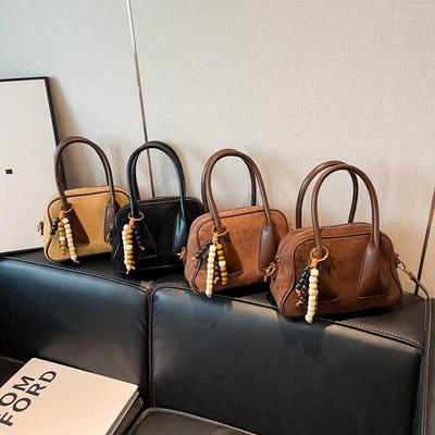 Women's High-End Suede Crossbody Shoulder Bag, Korean Style, New 2025 Fashion Bowling Bag - In Stock