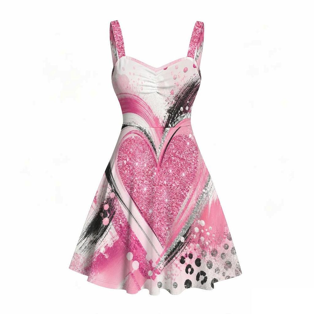 Women Plus Size Spaghetti Strap Off Shoulder Dress Swirl Tie Dye Star Patriotic Print Swing Dress