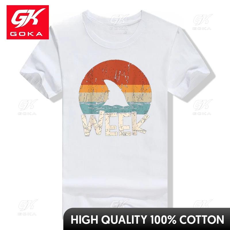 Retro Shark Fin Week Shark Lover Ocean Wildlife Summer Fashion TShirt Fish Predators Beach Lover Graphic Tee Short Sleeve Tops S