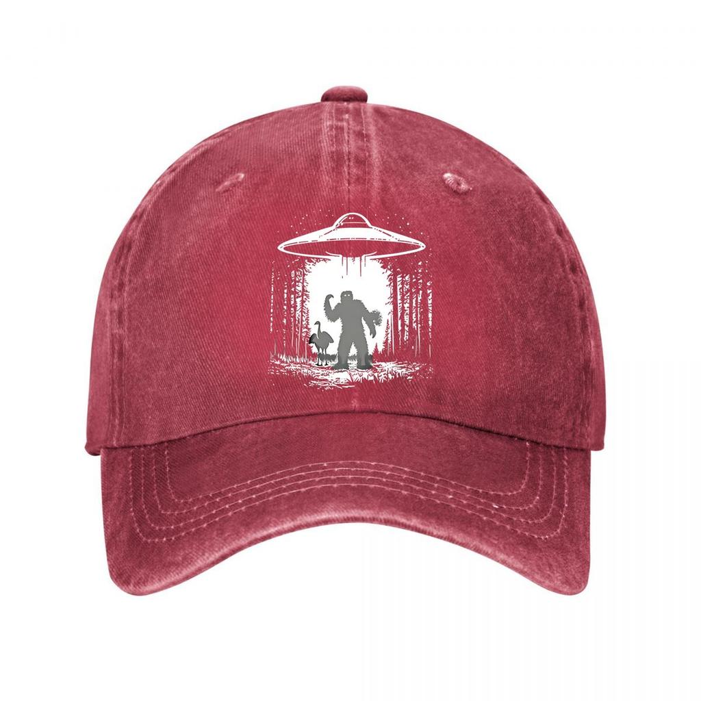 Vintage Baseball Cap UFO Bigfoot Graphic Outdoor Hat New Vintage Washed Cotton Baseball Cap Parent Kids Sun Hats