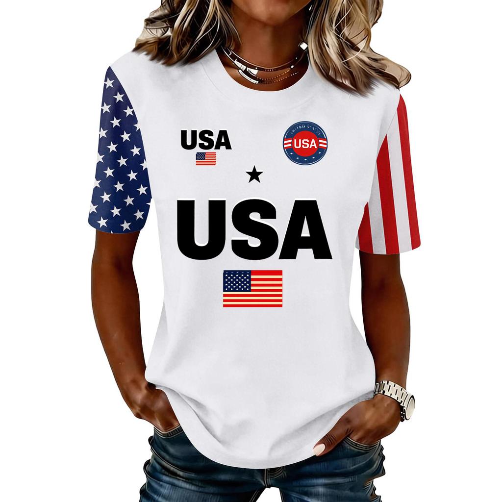 Women's Fashionable Casual Short Sleeve Print Round Neck Pullover Top