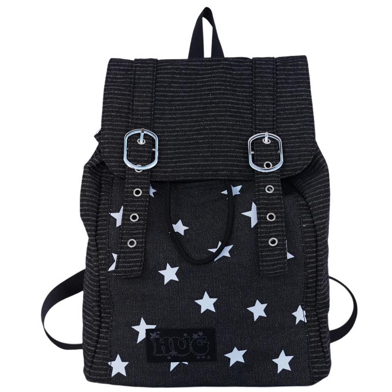 Gepunkteter Sternen-Denim-Rucksack mit hohem ästhetischem Wert, Schülerrucksack, Millennial Spicy Girl Einkaufsrucksack