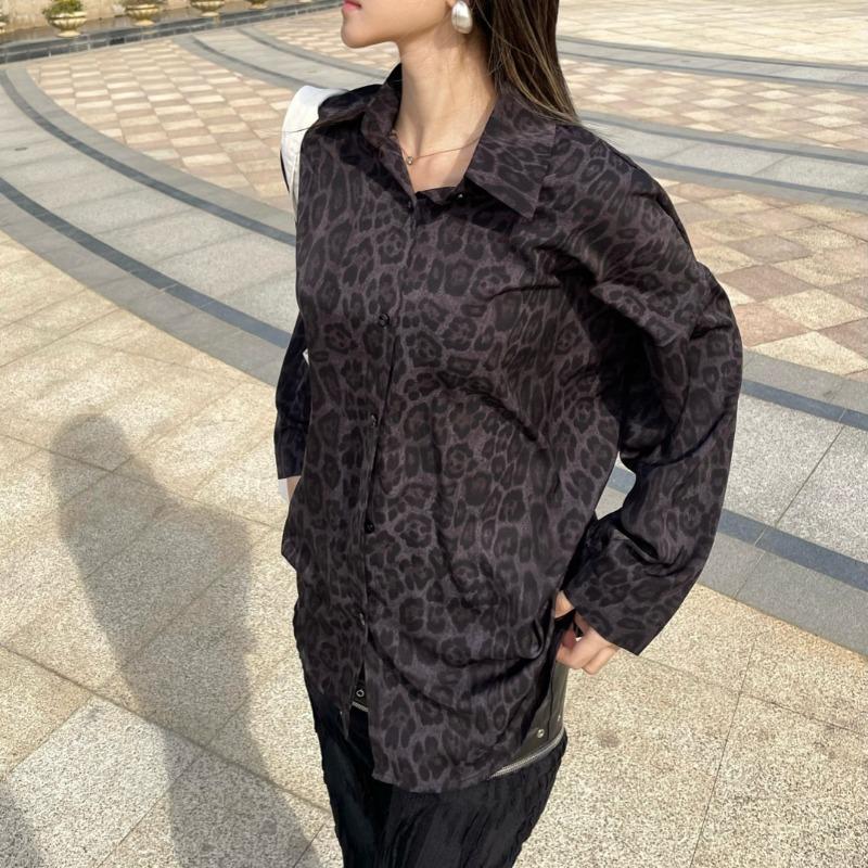 2025 Long Sleeve Leopard Print Women Shirt Plus Size Spring and Summer New Casual Office Blouse Jacket Lapel Loose Simple Coat Women Clothing 3137