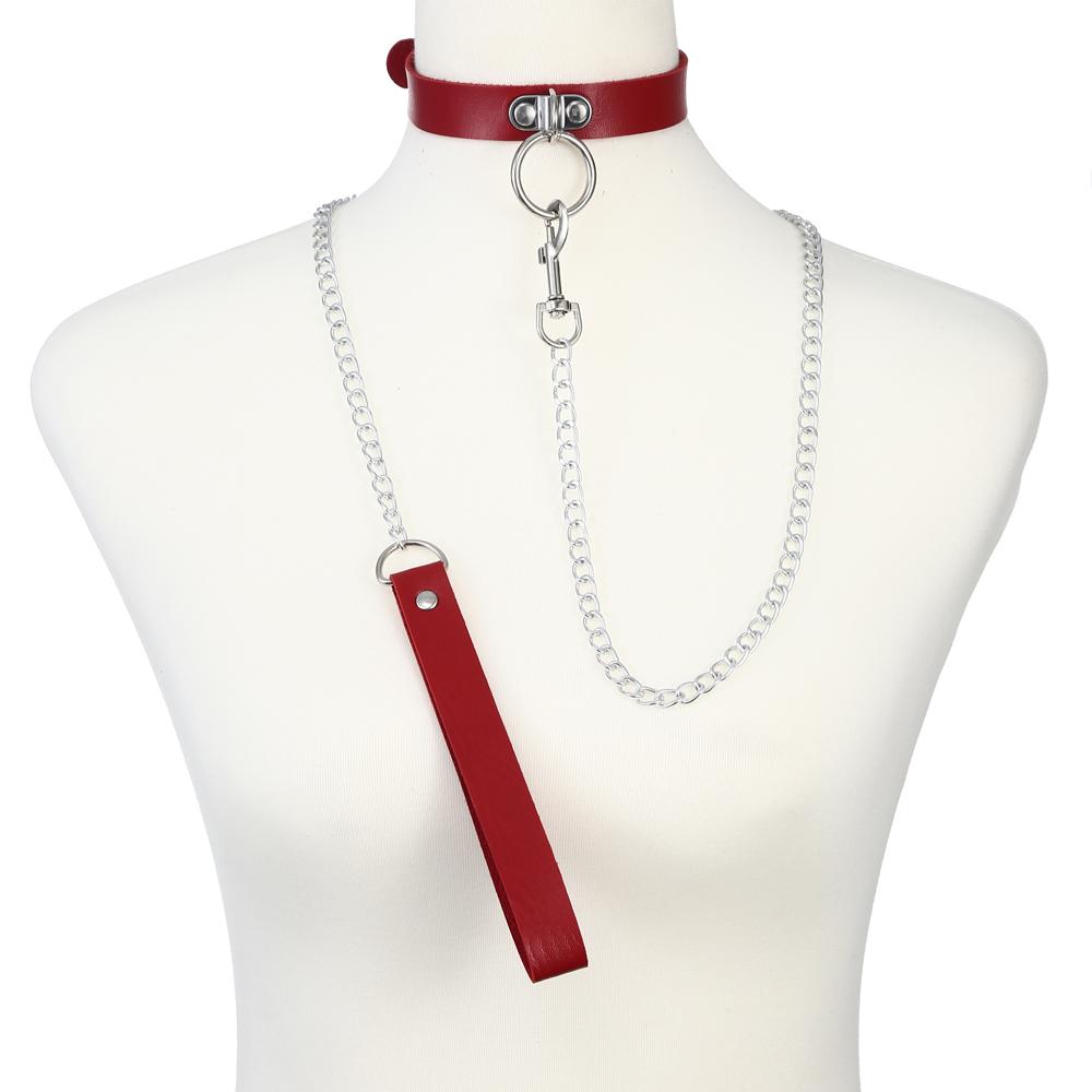 Chain Leash Choker Collar for Women Alt Fashion Leather Chocker Sexy Costume Jewelry Halloween Cosplay Accessories