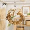 Bird Chew Toy Wooden Bow Ring Parrot Toy, Chewing with Rattan Ball, Natural Wood Hanging for African Grey Cockatoos Macaws, Cage Accessories