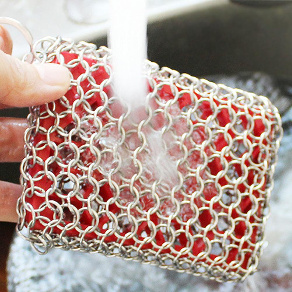 Strong Cleaning Skillet Cleaner Stainless Chainmail Scrubber with Hanging Ring Cast Iron Pan Cleaning Brush for Cast Iron Pans