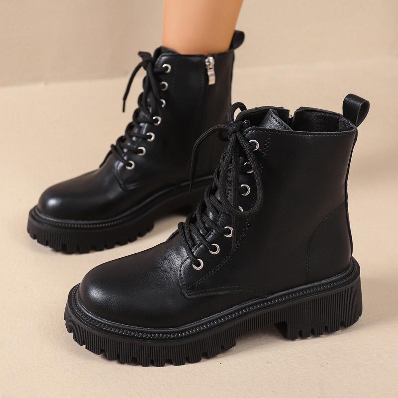 Autumn and winter new mid-heel square and round-toed Martin boots women's side zipper thick-soled women's short boots