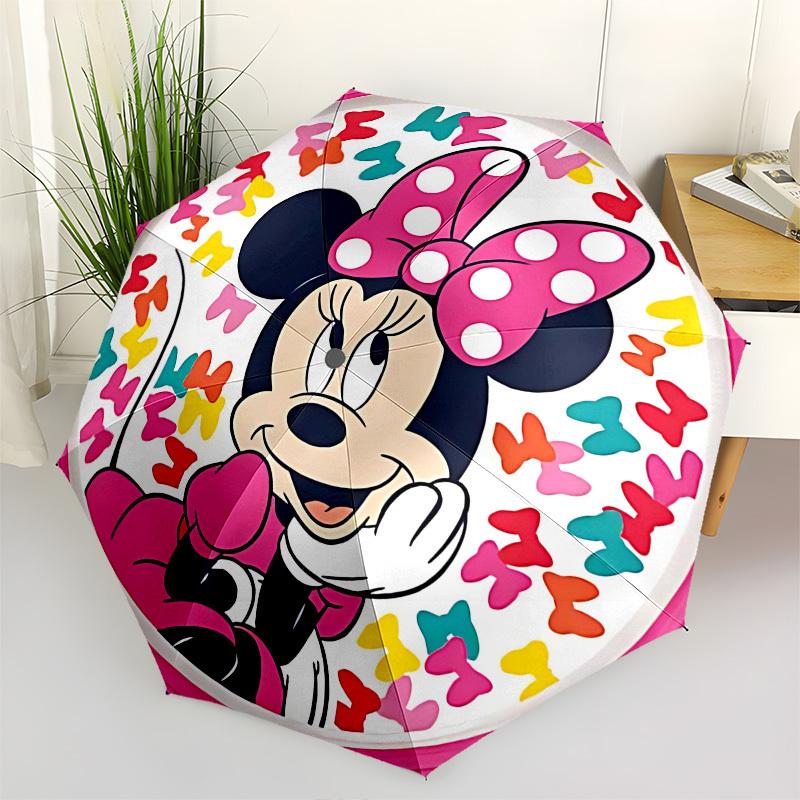Minnie Mouse, Bowtique Themed Automatic Opening and Closing Umbrella, Brightly Colored 8-rib Portable Umbrella, Suitable for Men and Women,