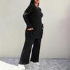 Plus Size Women's New Fashion Casual Slimming Round Neck Long Sleeve Solid Color Knit Two Piece Suit