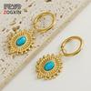 Stainless Steel Blue Turquoise Sunflower Earrings – Simple Retro Design for Women