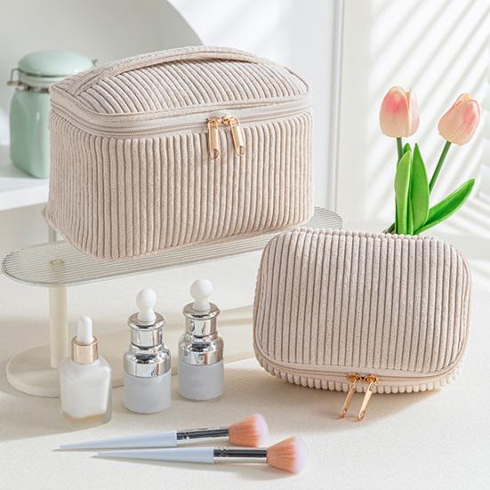 4Pcs/Set Corduroy Makeup Bag Travel Lattice Cosmetic Organizer Set Portable Cute Mini Pouches Storage Case Clutch Women Girls Makeup
