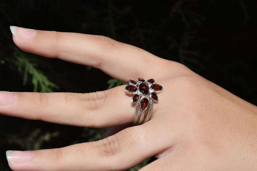 Minimalist Garnet Ring: 925 Sterling Silver Stackable Band