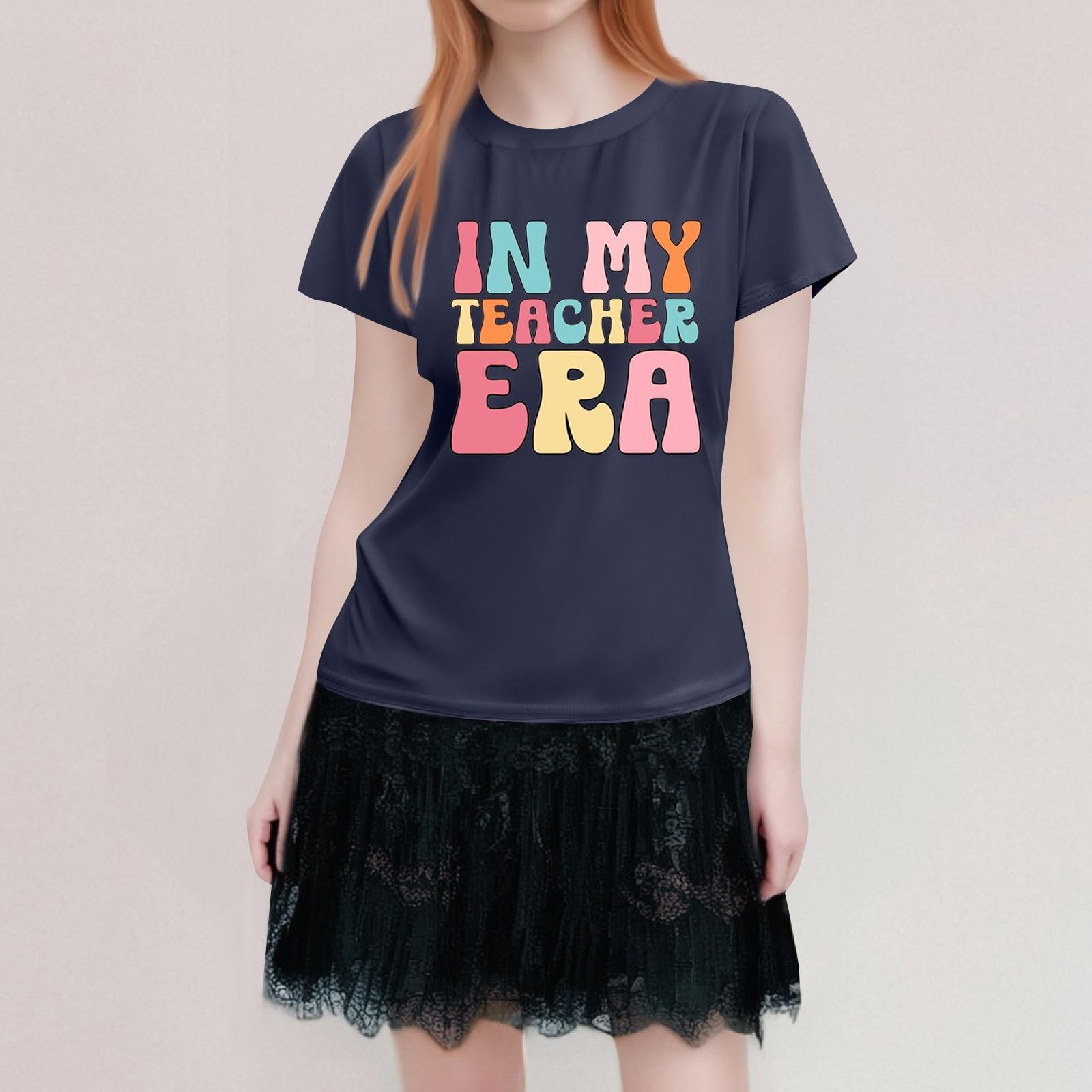 

Женская повседневная футболка с круглым вырезом и короткими рукавами с принтом XXL тёмно-синий