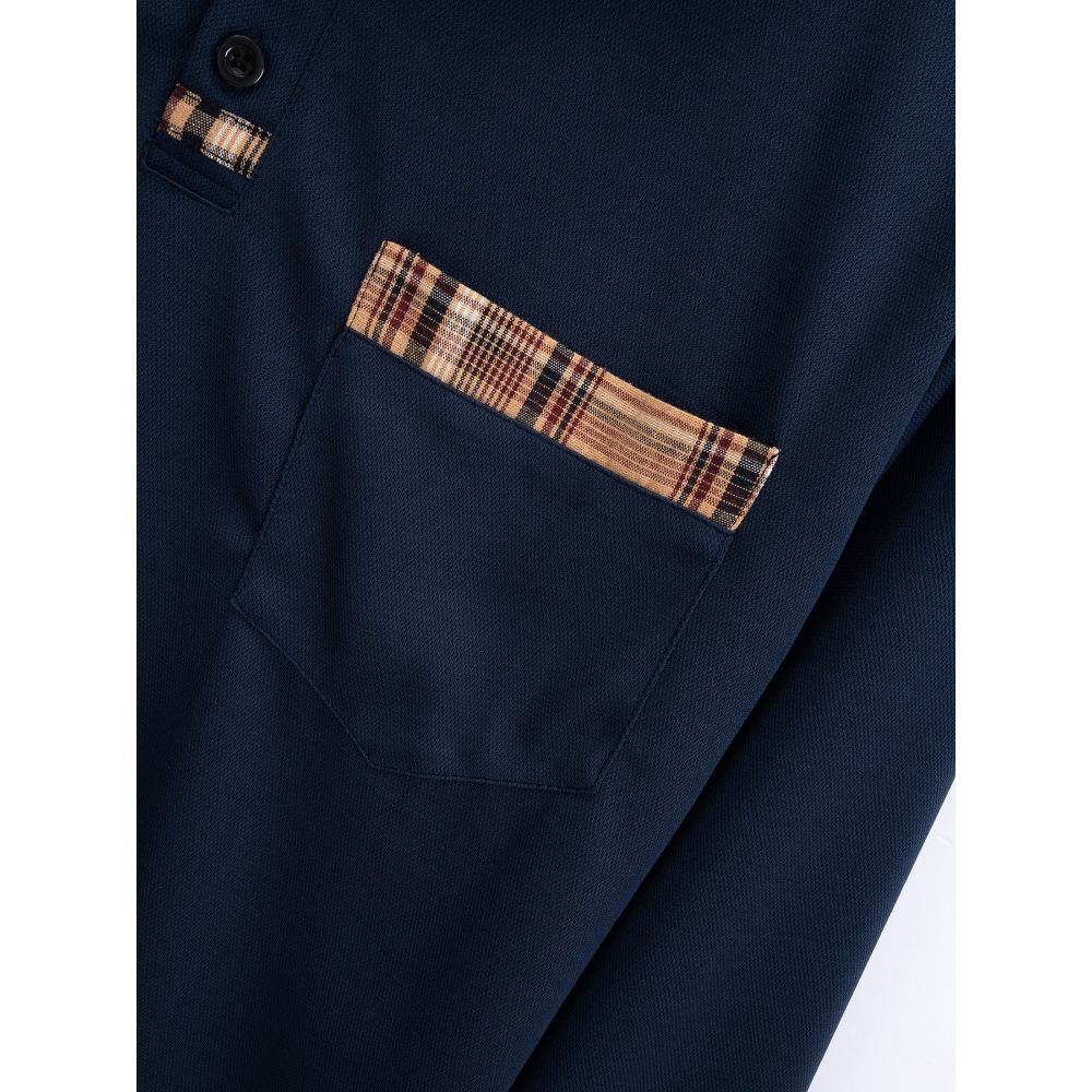 Spring and Autumn New Men's Daily Casual Solid Colour Patchwork Pockets Lapel Long-sleeved Polo Shirt