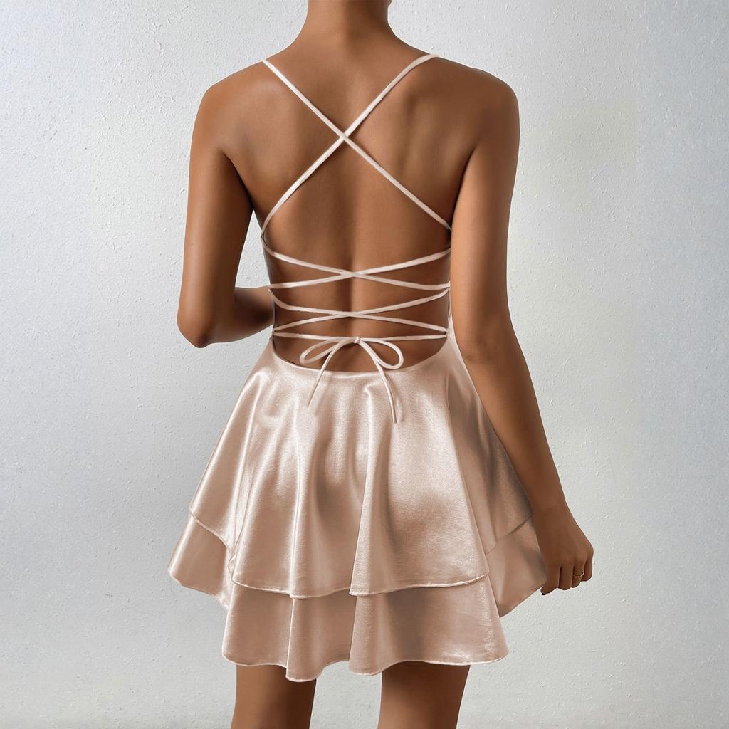 Women's Fashionable Sexy Strapless Strapless Backless Solid Color Dress