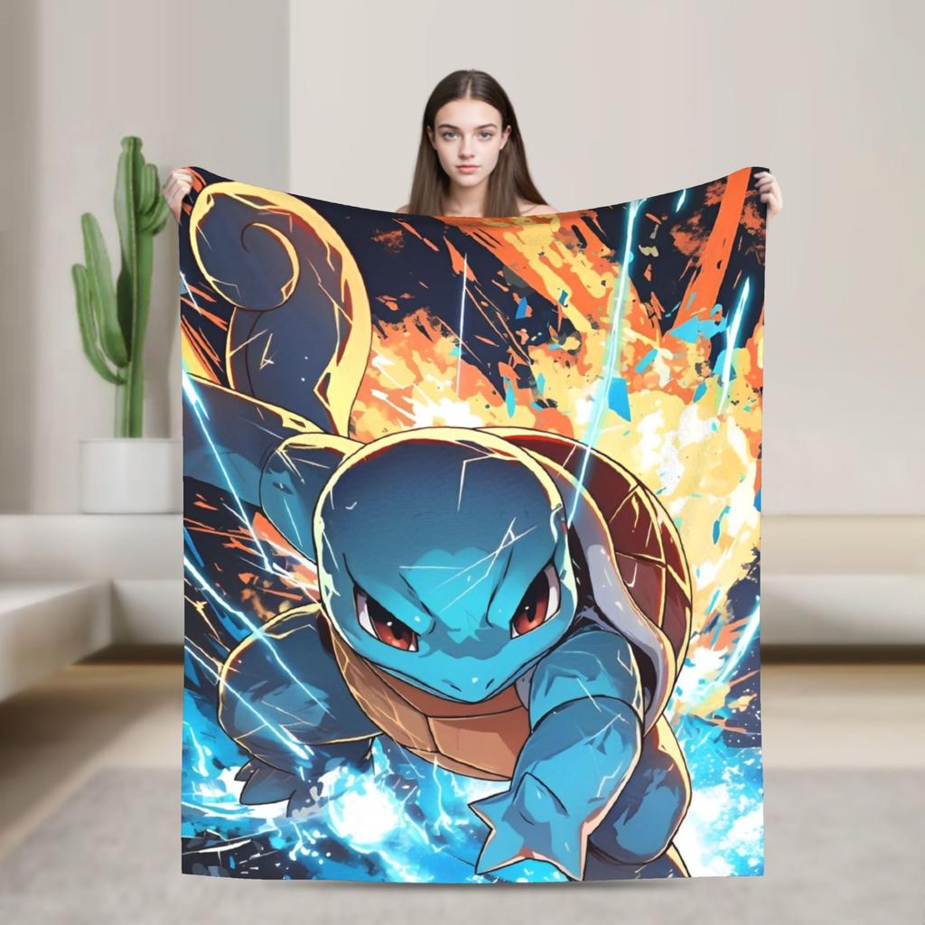 Cute Cartoon Squirtle Blankets Poke-Mon Flannel Awesome Warm Throw Blankets for Home Restaurant Spring Autumn