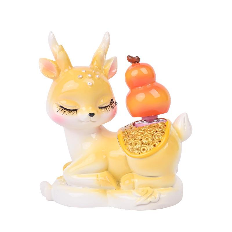 Deer and Wanxi's "All the Way Blooming" Deer Figurine, Exquisite Resin Figurine, Desktop Decoration, Workstation Car Figurine
