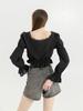 French Pleated Lantern Long Sleeve Shirt Women New Vintage White Square Collar Blouse Tops Female Korean Fashion Desidn Casual Clothing 2024