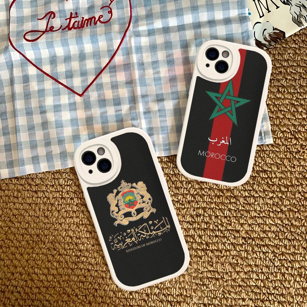 Morocco Map Flag For IPhone 16 15 14 13 12 11 Pro Max Plus Shockproof Leather Soft Phone Cover