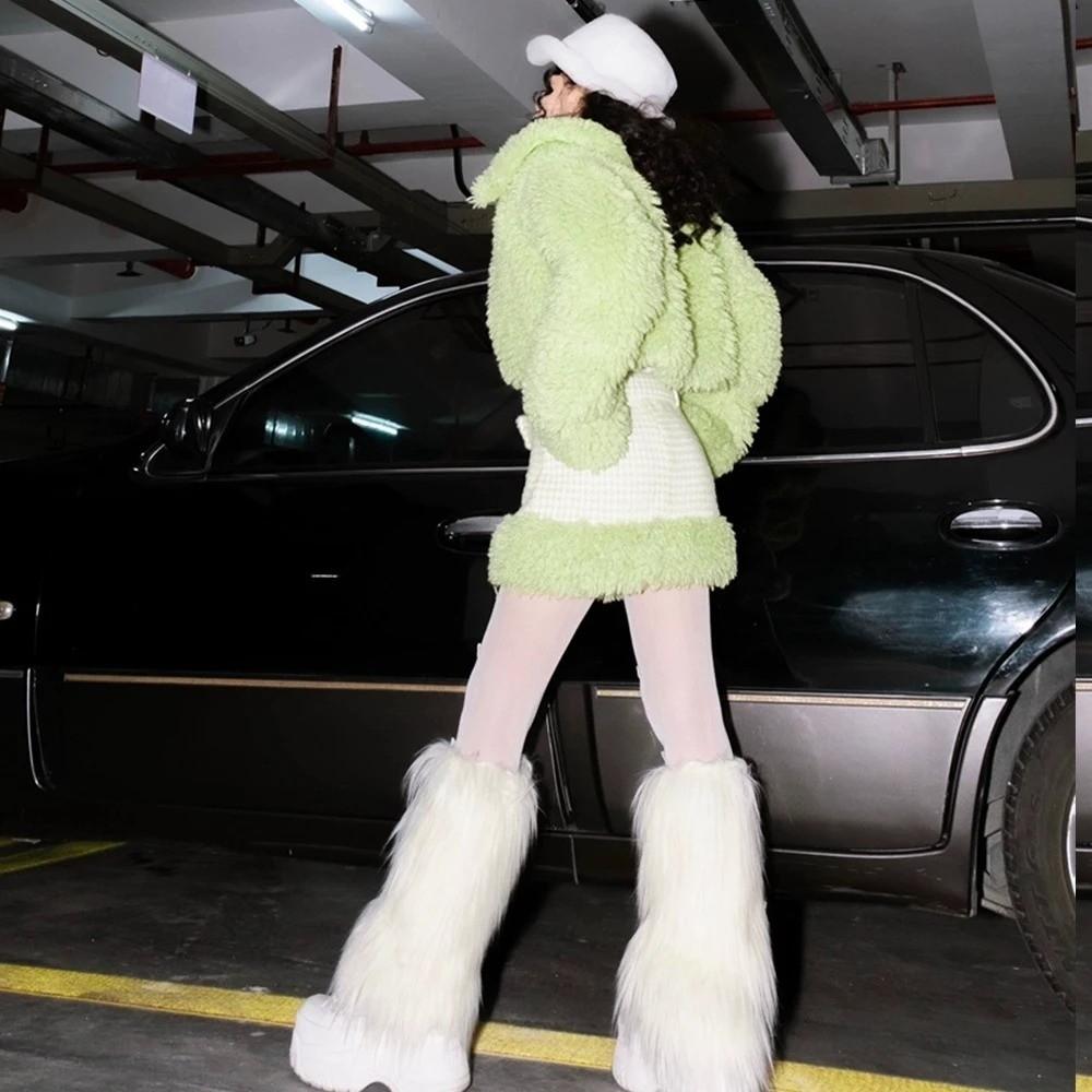 Japanese Style Furry Leg Warmers Faux Fur Long Tube Sock Harajuku Style Warm Knee Sleeve JK