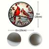 1pc, Cardinal and Holly Berry Welcome Wreath Sign, Winter Rustic Metal Tin Sign, Red Bird Decorative Stained Glass Wall Hanging