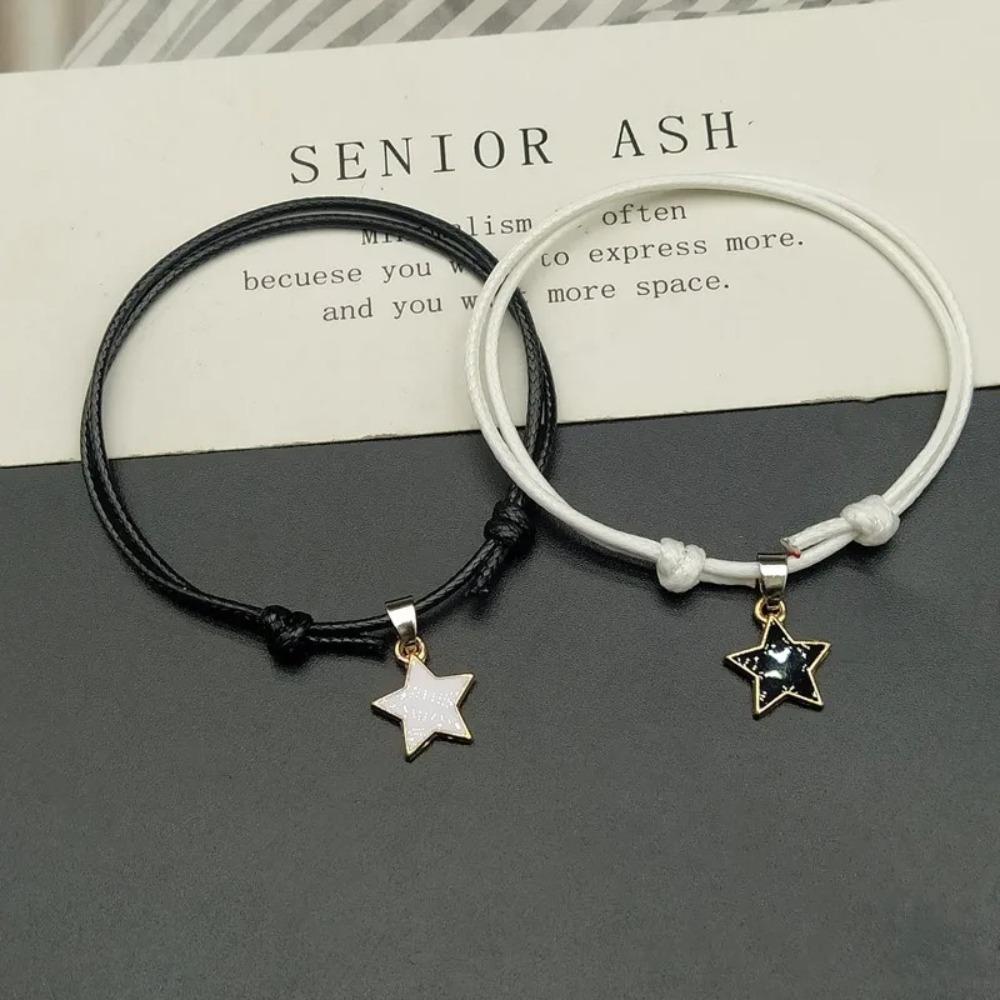 Metal BlacK White Rope Stars Bracelet Smooth Surface Paired Bracelets Gifts for Lovers