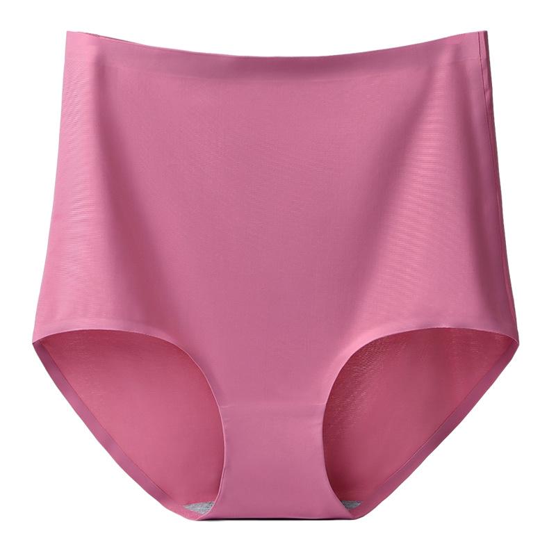 Breathable Women's High Waist Seamless Cotton Crotch Panties - Thin Ice Silk, White, Abdomen Control.