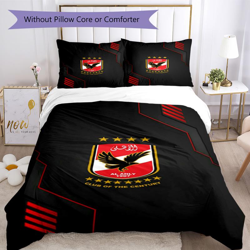 Ahly Football Club Printed Pattern Duvet Cover Set – Includes 1 Duvet Cover and 2 Matching Pillowcases Bedroom Decor Christmas Gifts