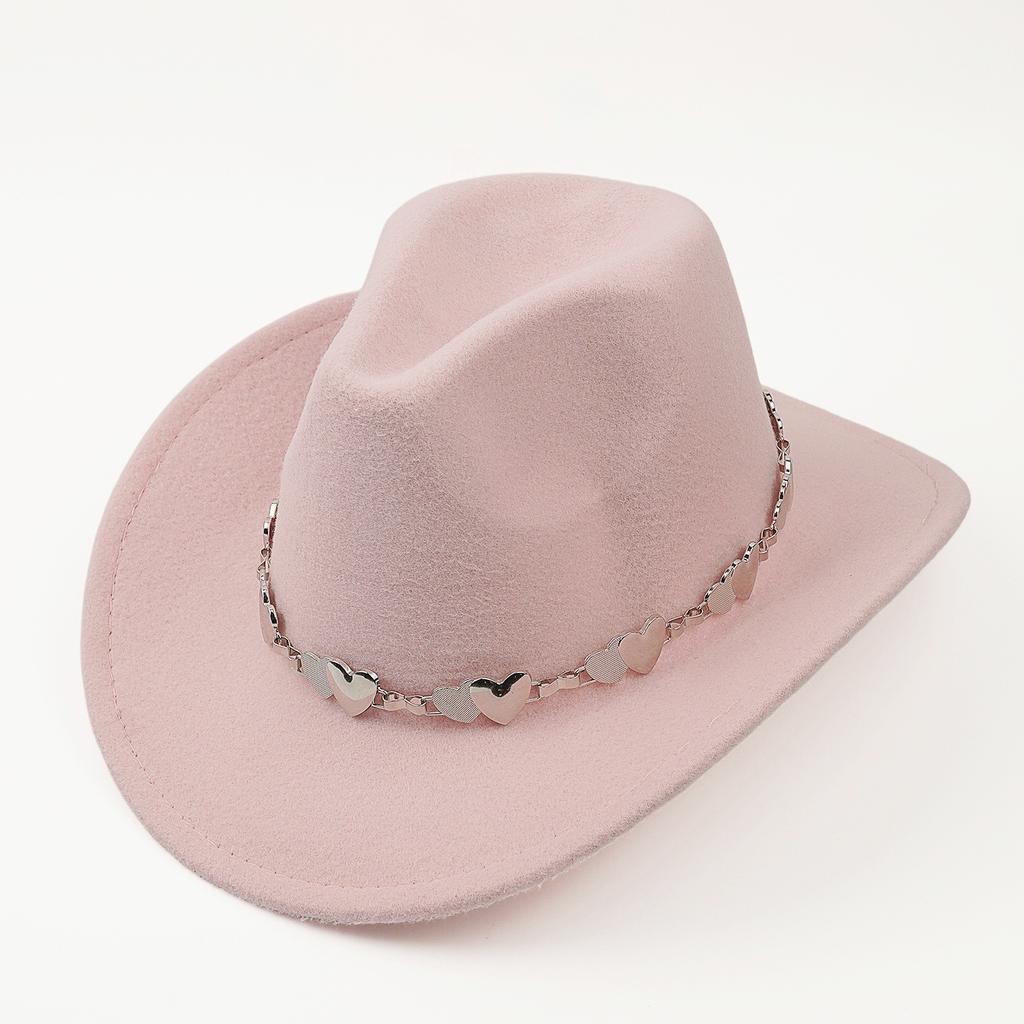 High Sense Versatile Western Cowboy Hat Turquoise Chain Hat Autumn and Winter Women's Fashion Casual Retro Top Hat