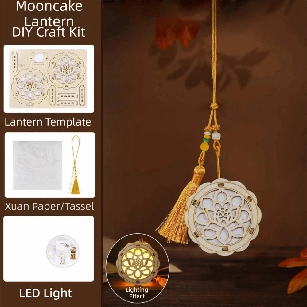Handmade Wooden Mooncake Lantern Luminous Mid-Autumn Ornament  Chinese New Year Style 4