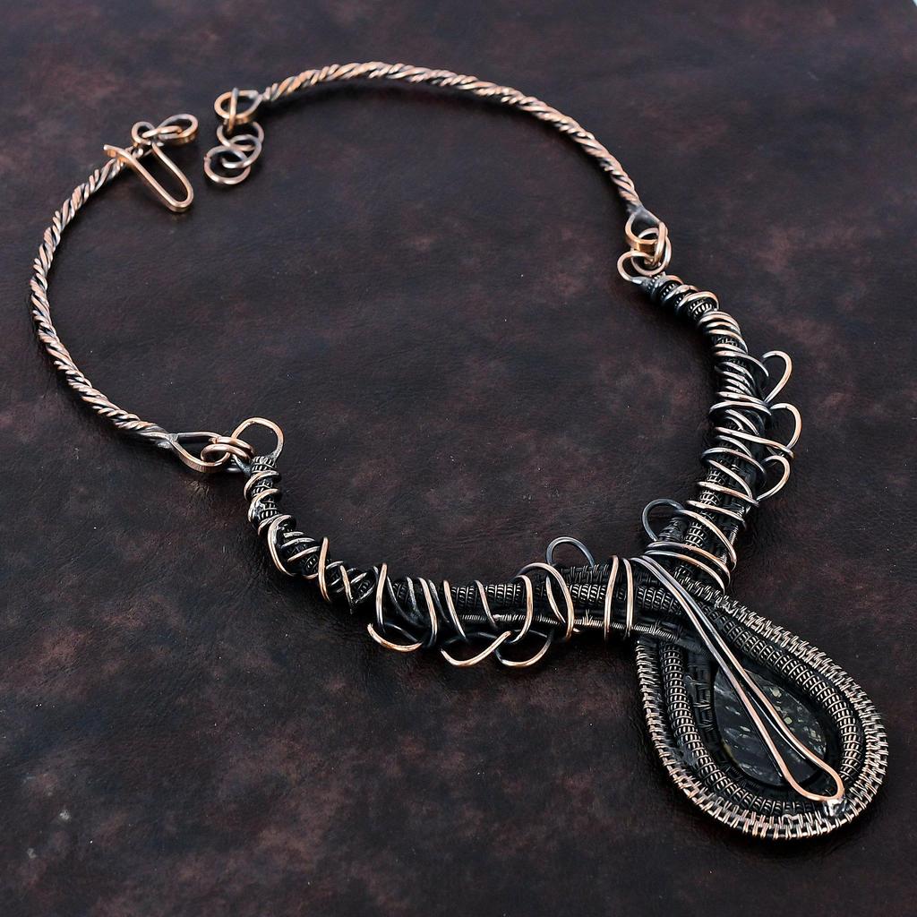 Picasso Jasper Necklace Copper Wire Wrapped Adjustable Necklace Handmade Necklace Copper Wire Jewelry Genuine Gemstone Necklace Gift For Her