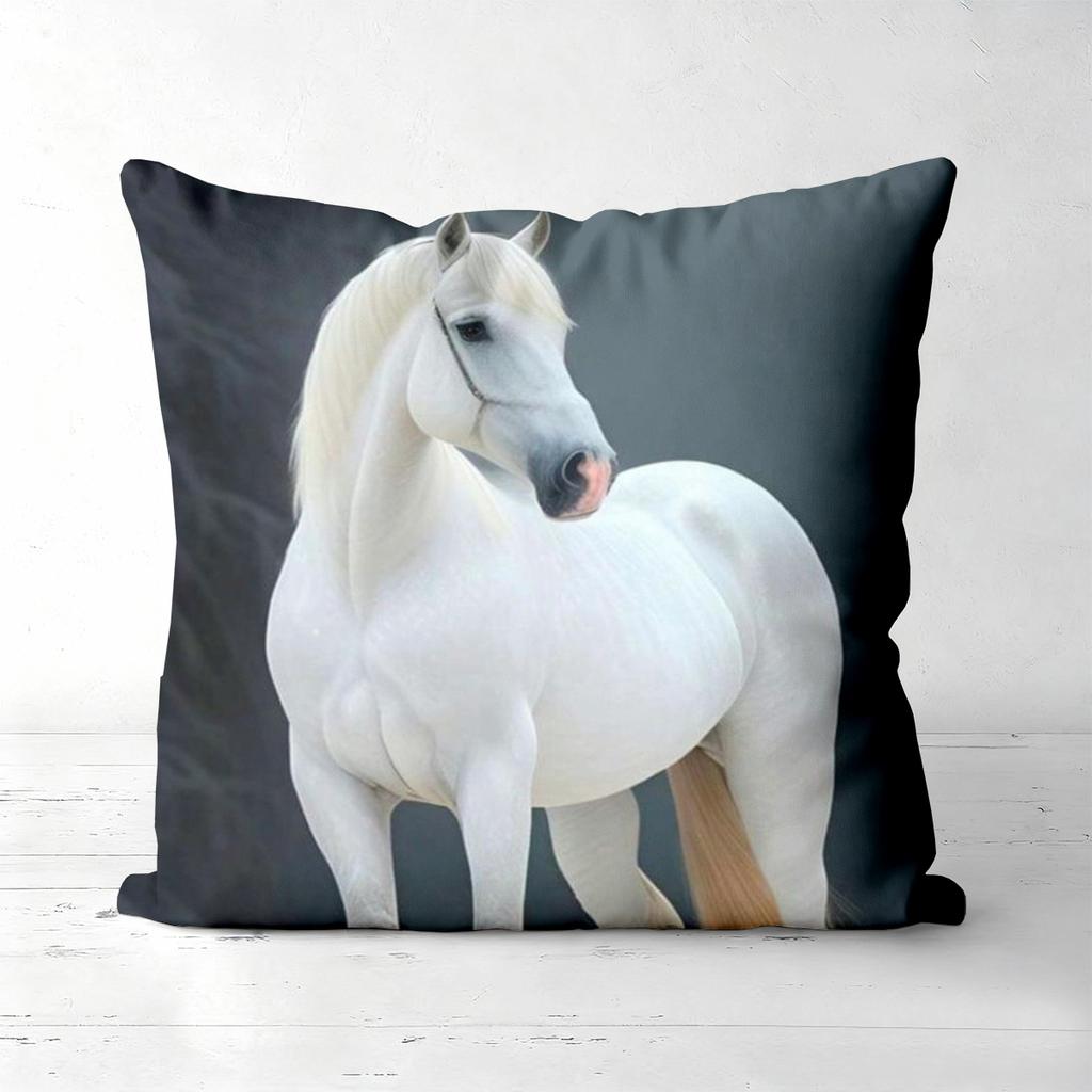 White Horse Printed Decorative Cushion Covers for Home Polyester Pillowcase, Sofa Decorative Cushion Cov Headboard Pillow