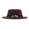 New Flat Top Flat Brim Top Hat Men's and Women's Retro Pearl Fashion British Woolen Hat