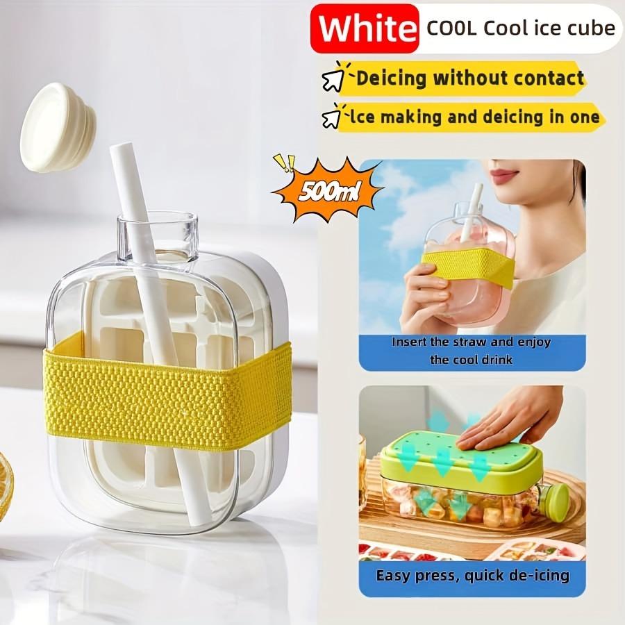 2-in-1 Ice Cube Tray Water Bottle Press Ice Cube Maker Portable Ice Maker Ice Kettle with Lid Ice Making Straw Ice Mould