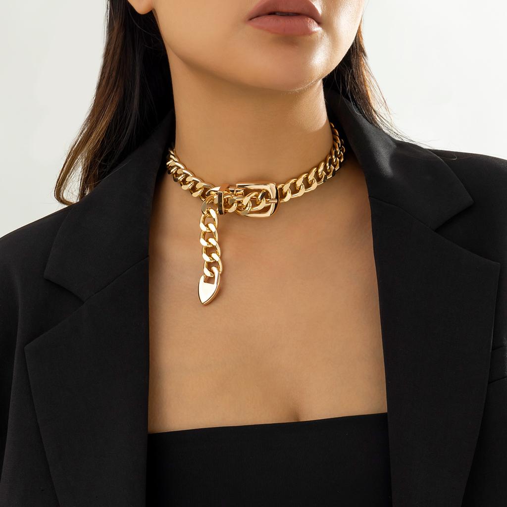  Hip Hop Minimalist Design Belt Buckle Chain Collar Necklace Retro Chill Style Personalised Necklace